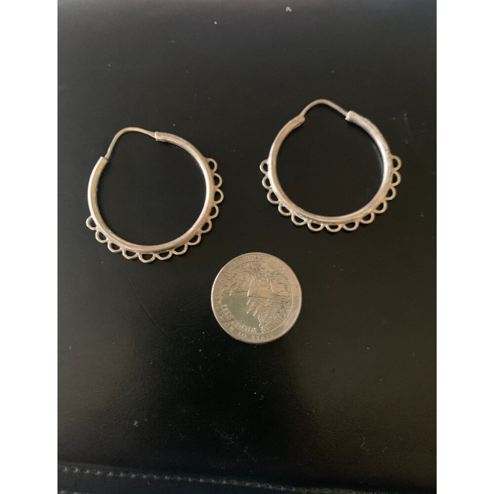 Sterling Silver 925 Scalloped Edge 1.5" Hoop Earrings 5.4g
